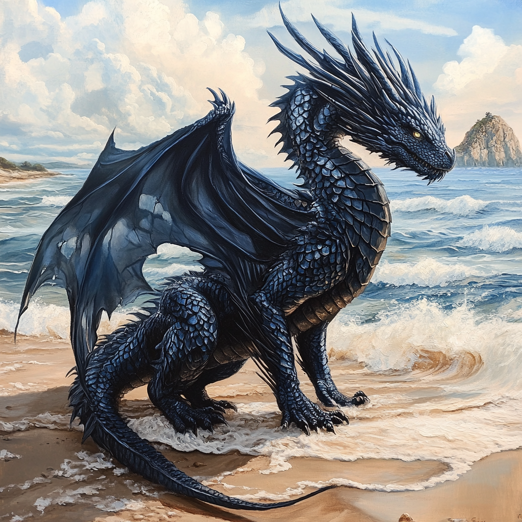 Black Dragon On The Beach Diamond Art Kit