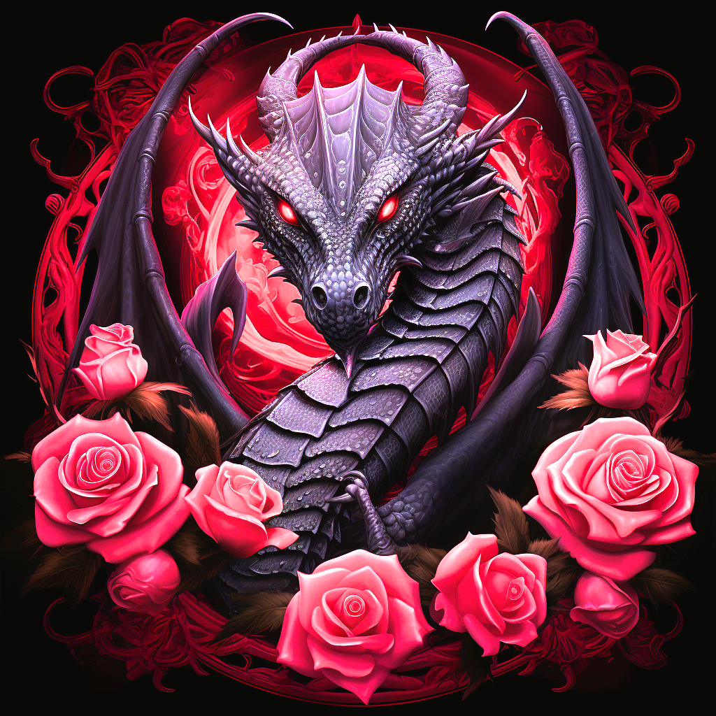 Black Dragon In Pink Roses Diamond Art Kit