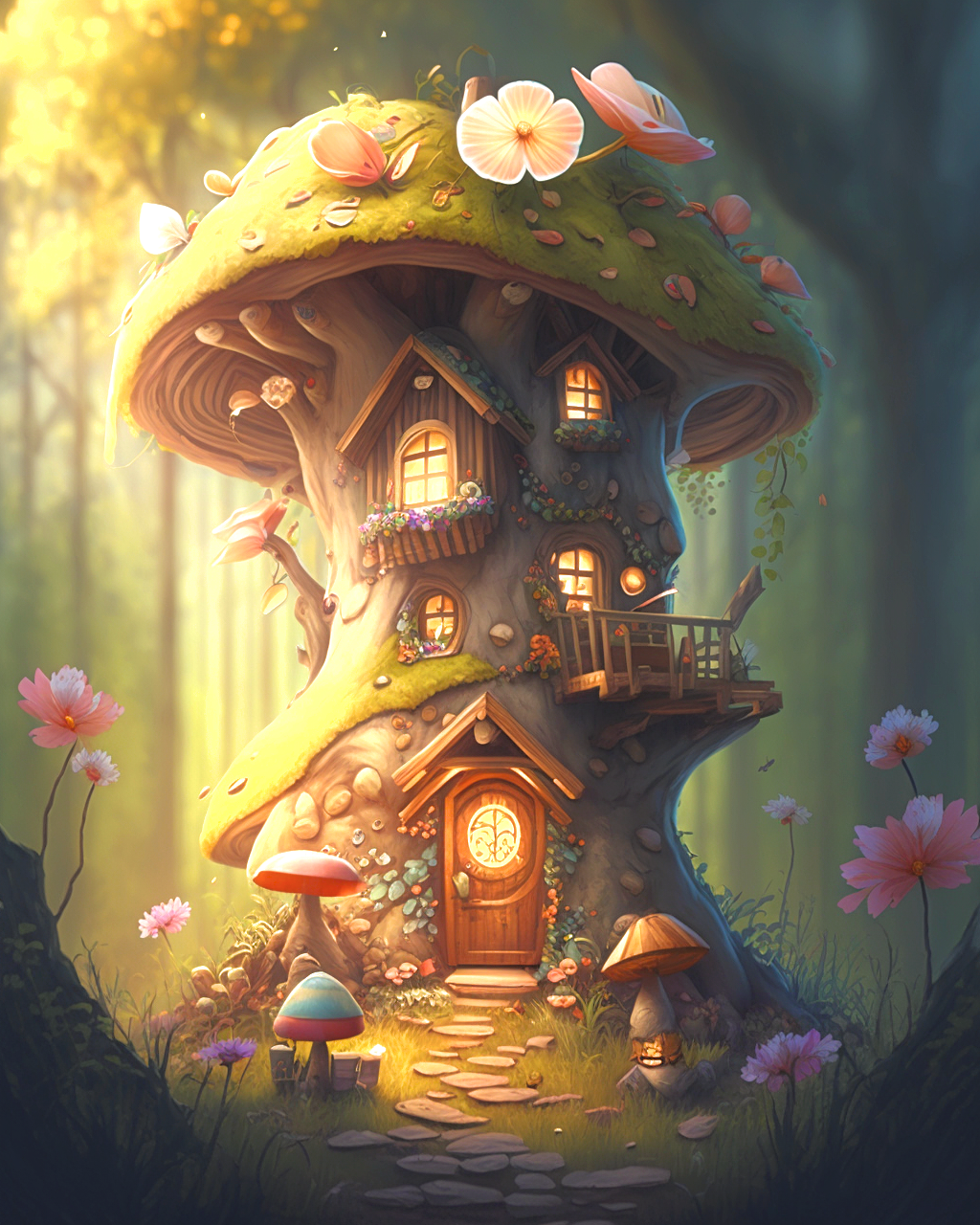 Pink Flower Fairyhouse Diamond Art Kit