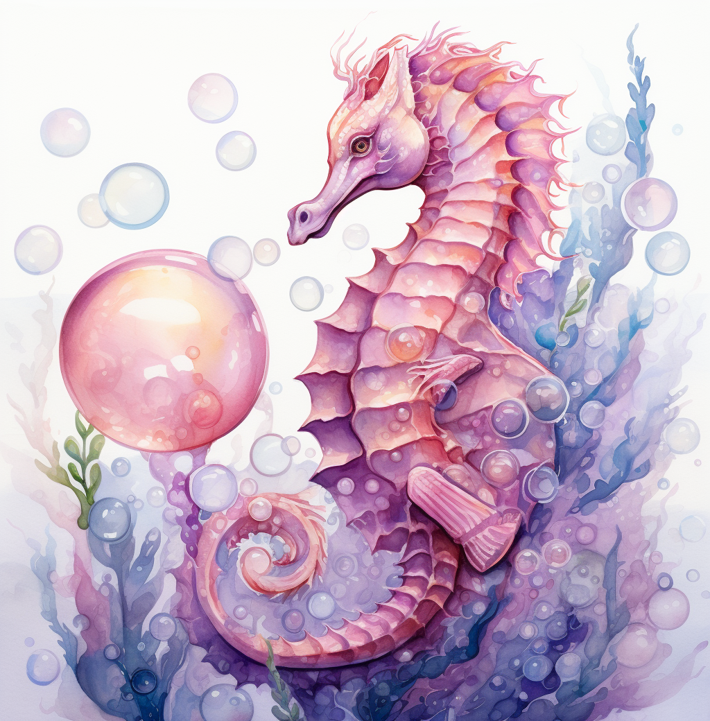 Pink Bubble Watercolor Seahorse Diamond Art Kit