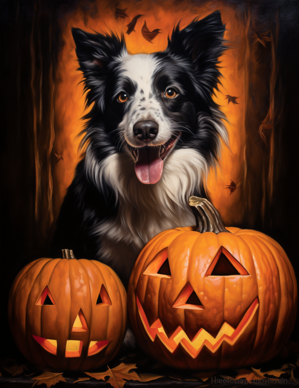 Border Collie Two Jacko Lanterns Diamond Art Kit