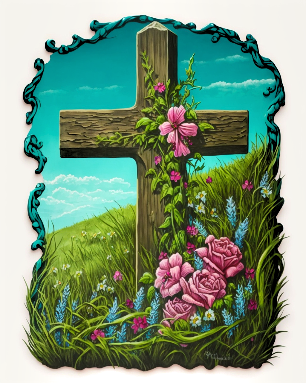 Pink Flower Cross Diamond Art Kit