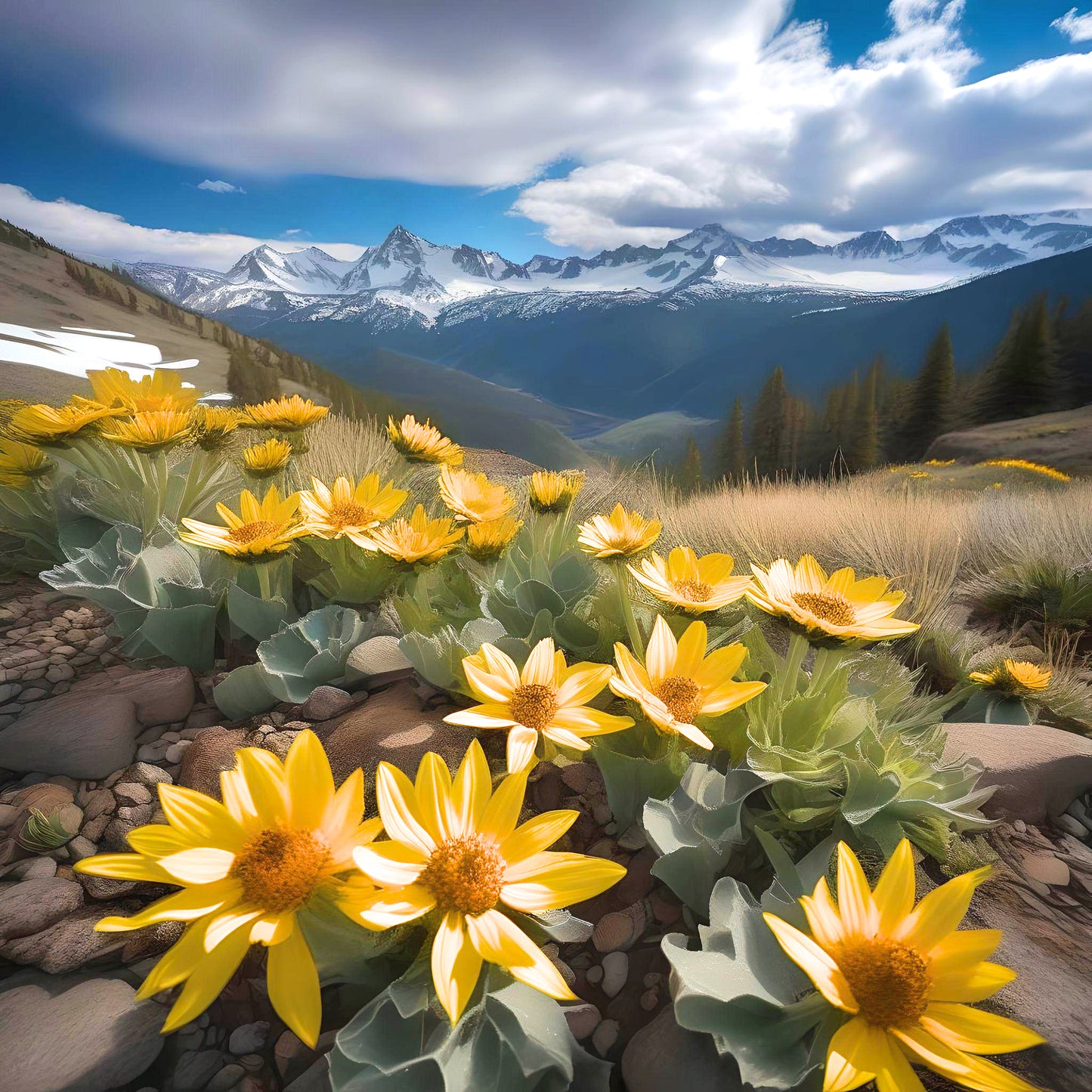 Mountain Range Balsam Root Flowers Diamond Art Kit