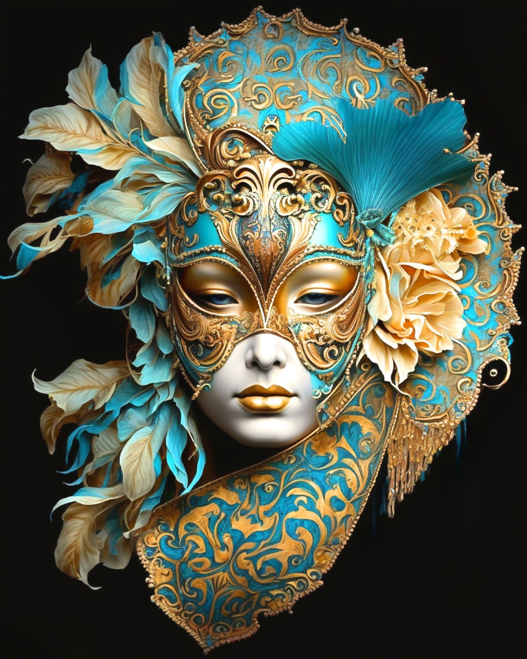 Gold Eye Teal Gold Mask Diamond Art Kit