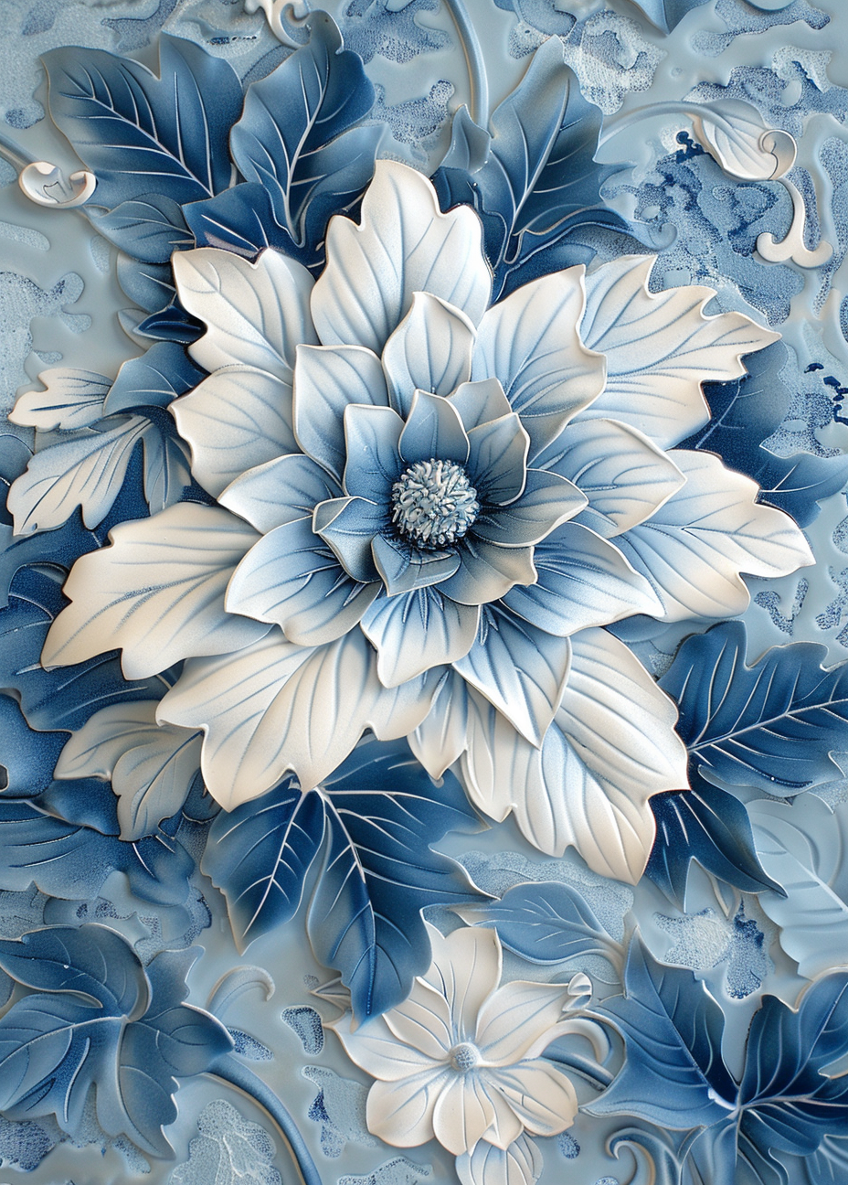 Cream And Blue Petal Flowers Diamond Art Kit