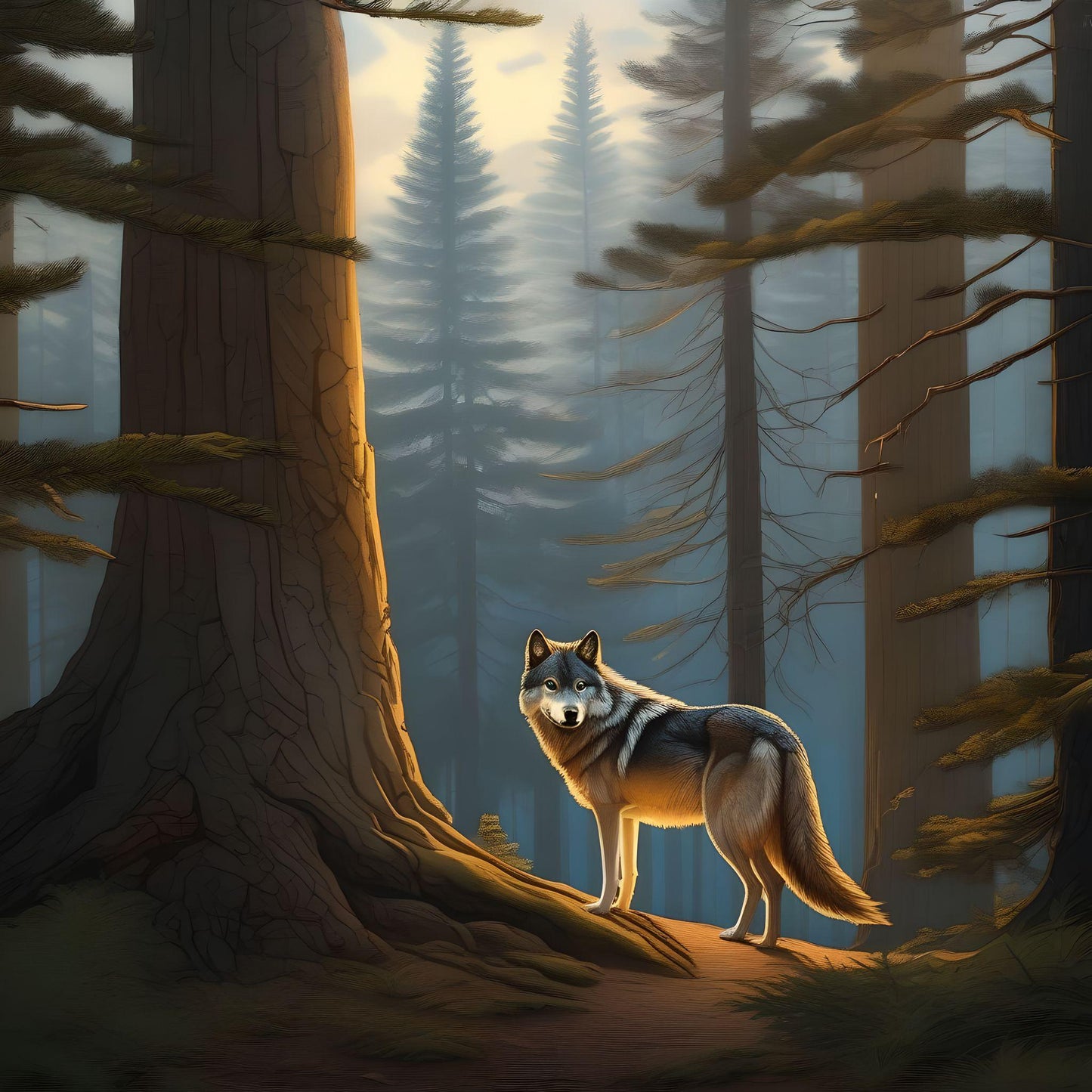 Wolf In The Forest Trees Diamond Art Kit