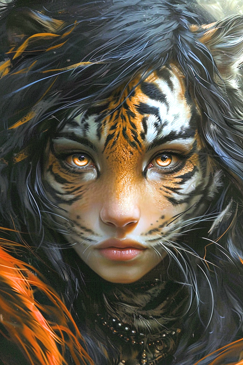 Tiger Face Girl Diamond Art Kit