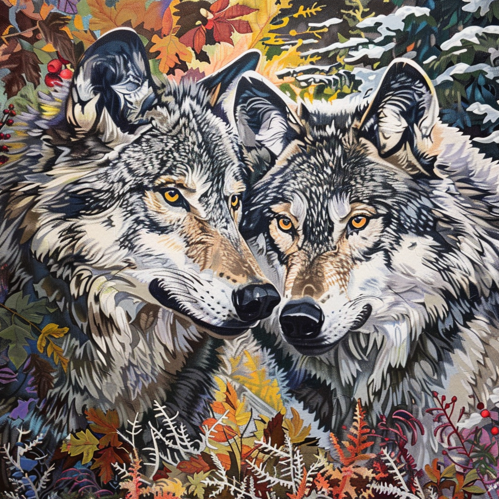 Wolves Behind Fern Branches Diamond Art Kit