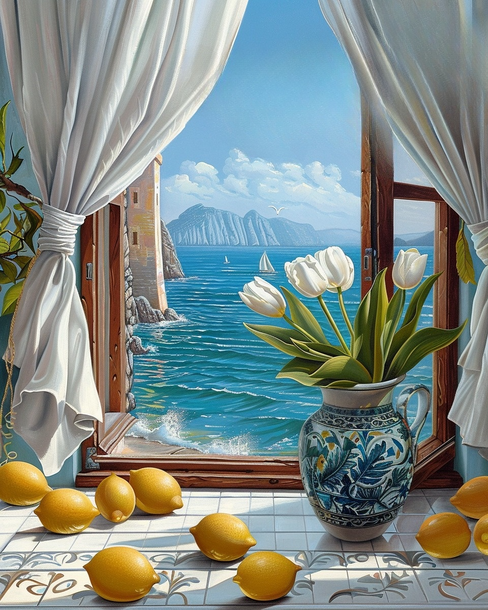 White Tulips And Lemons Diamond Art Kit