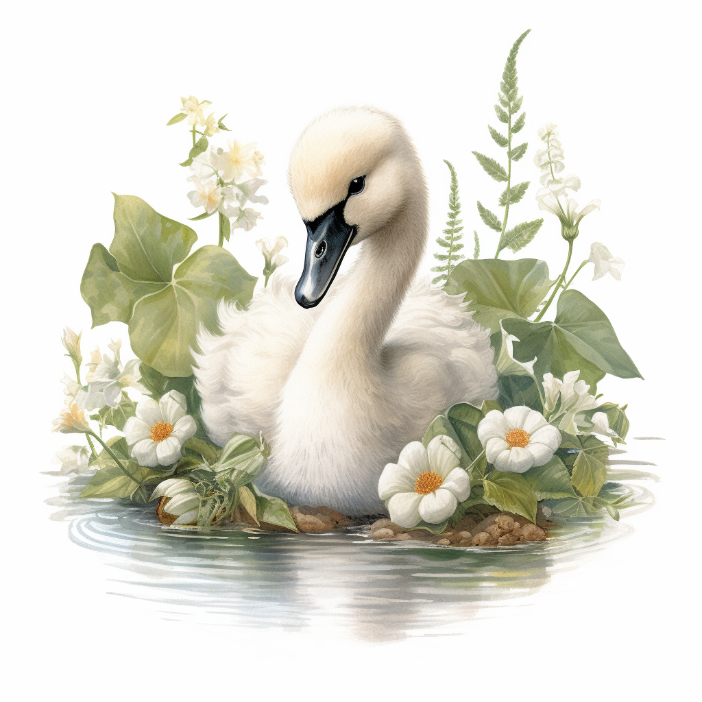 White Flower Baby Swan Diamond Art Kit