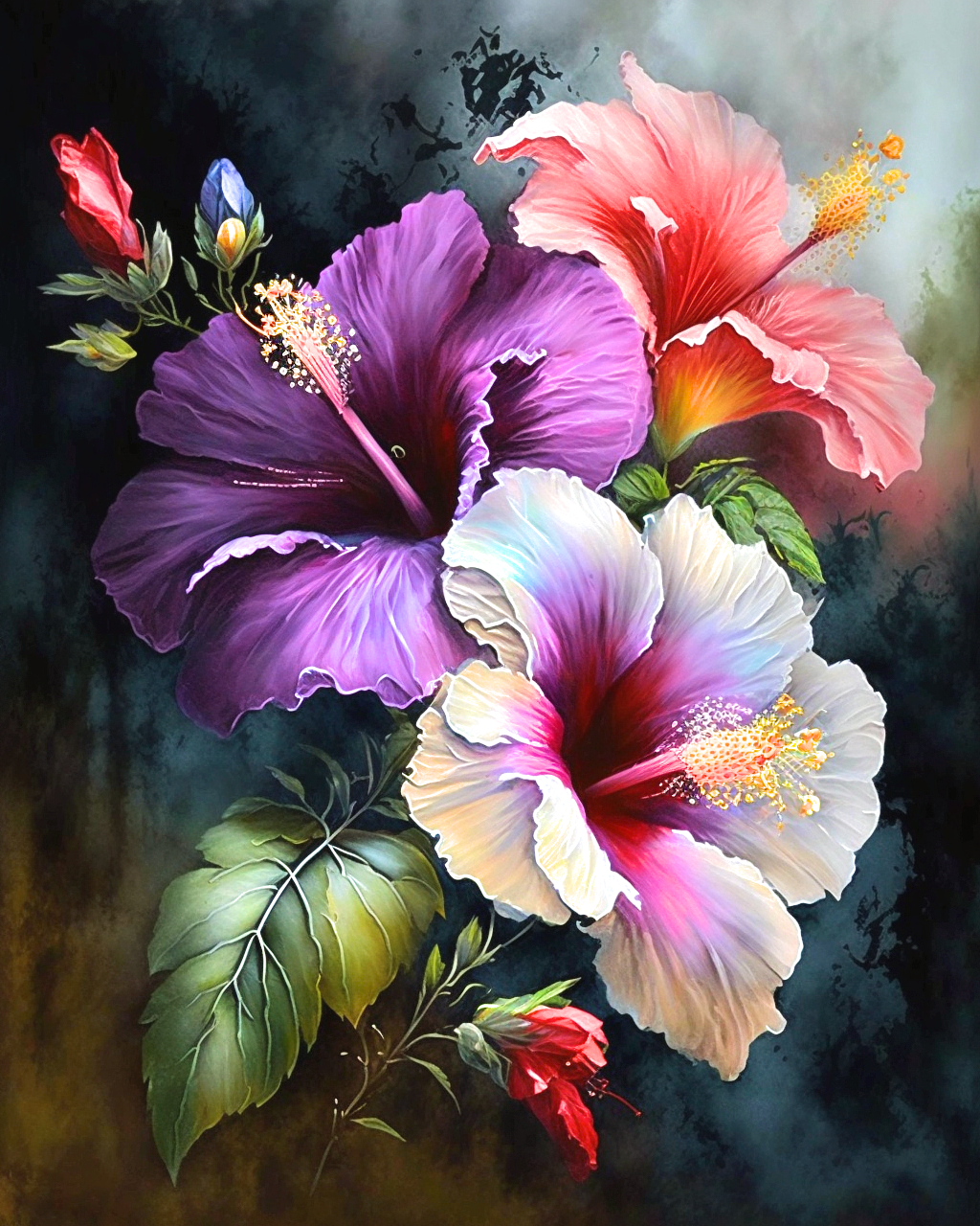 Purple Pink White Hibiscus Diamond Art Kit