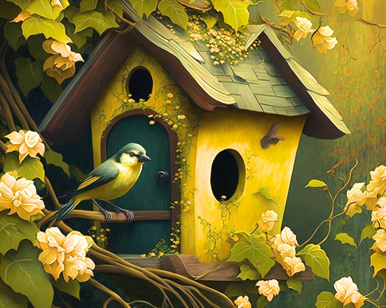 Tree Yellow Birdhouse Diamond Art Kit