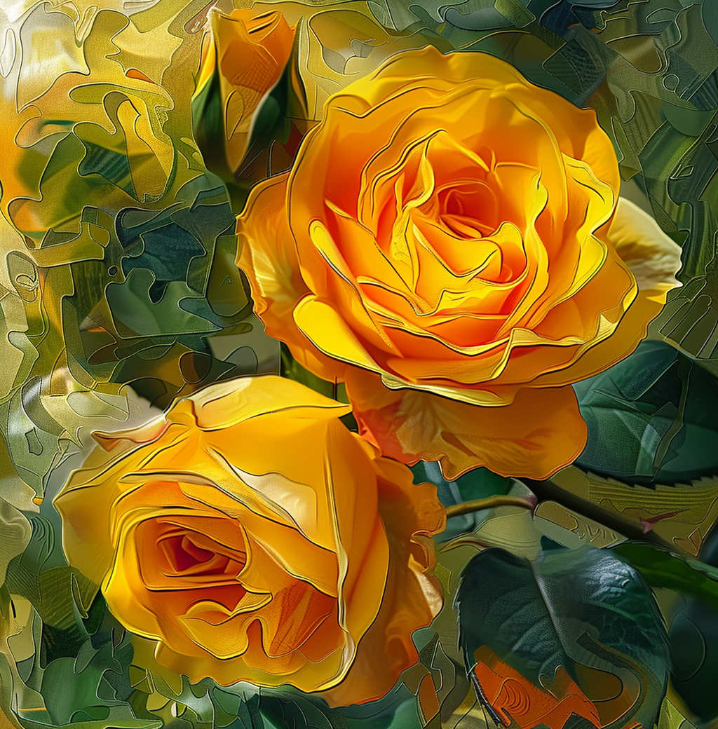 Abstract Shape Dark Yellow Roses Diamond Art Kit