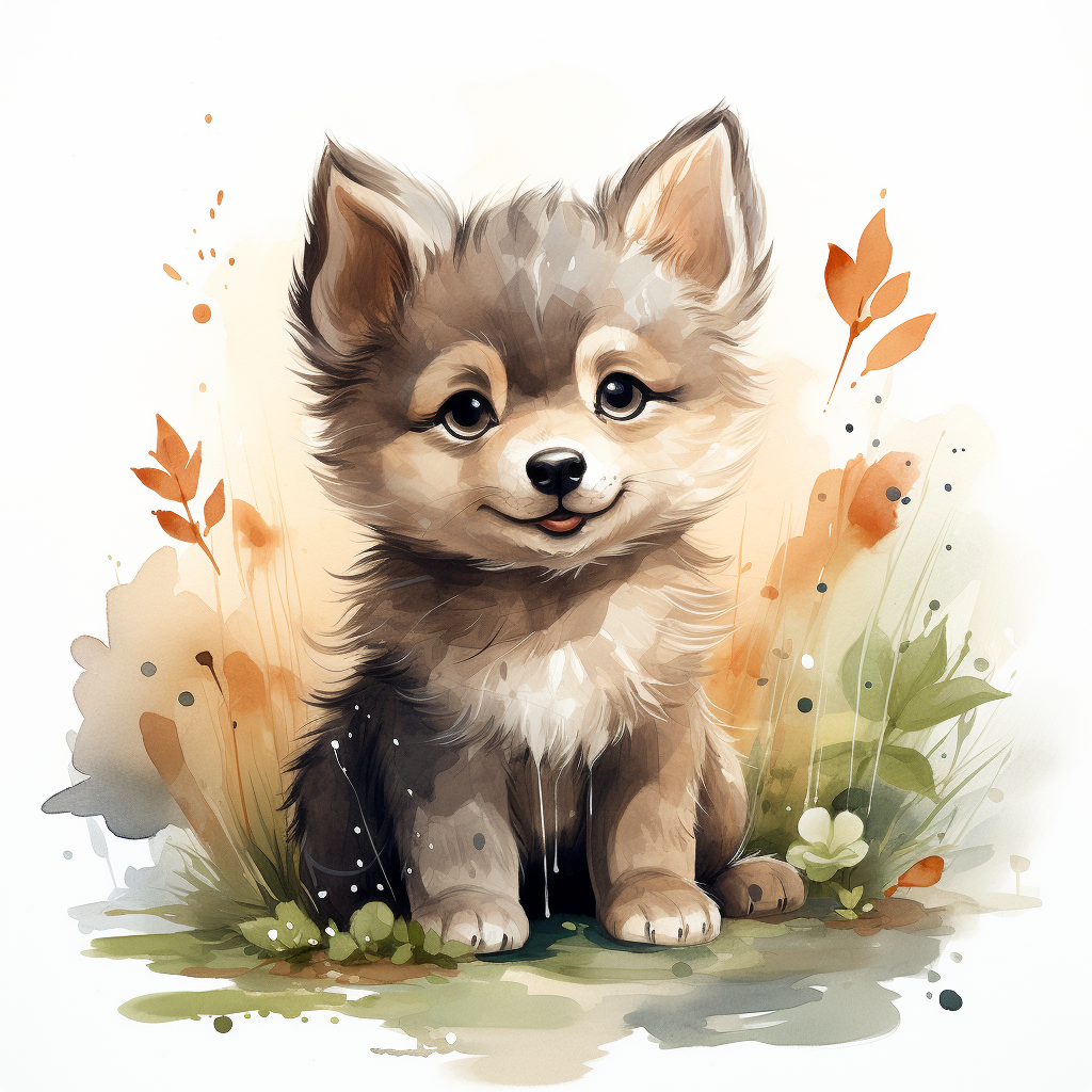 Watercolor Wolf Cub Diamond Art Kit