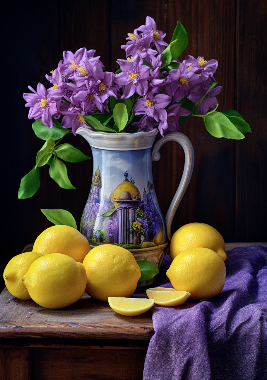 Lemons And Purple Flowers Diamond Art Kit