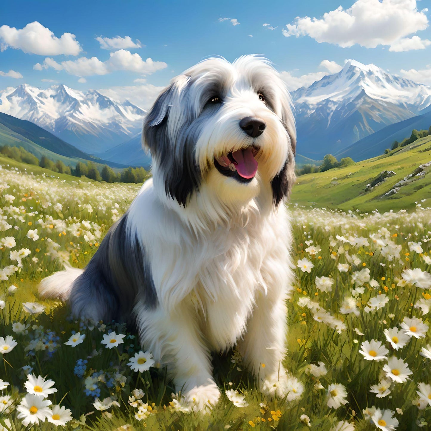 Bearded Collie Meadow Diamond Art Kit