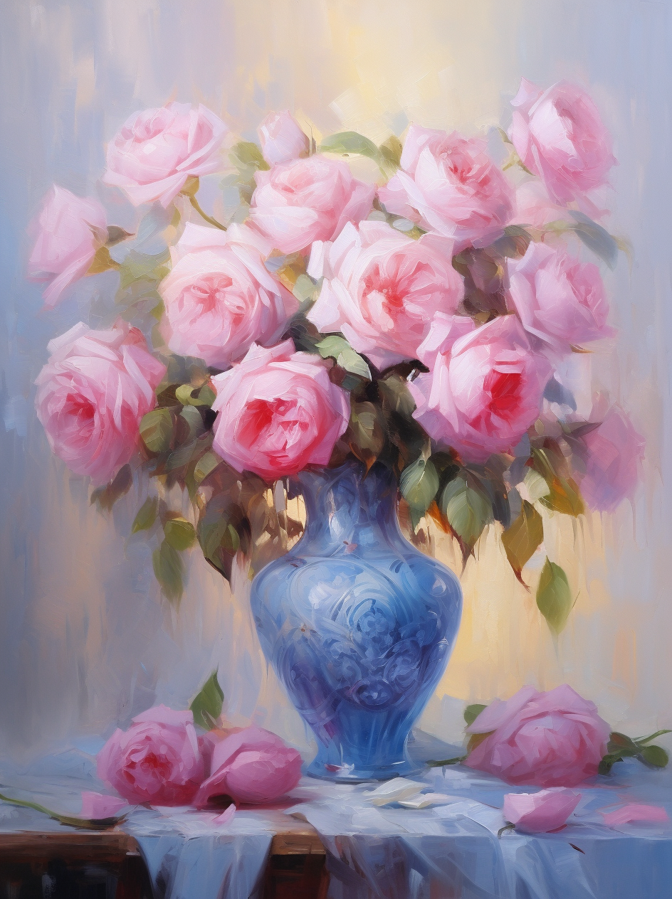 Blue Swirl Vase Pink Roses Diamond Art Kit