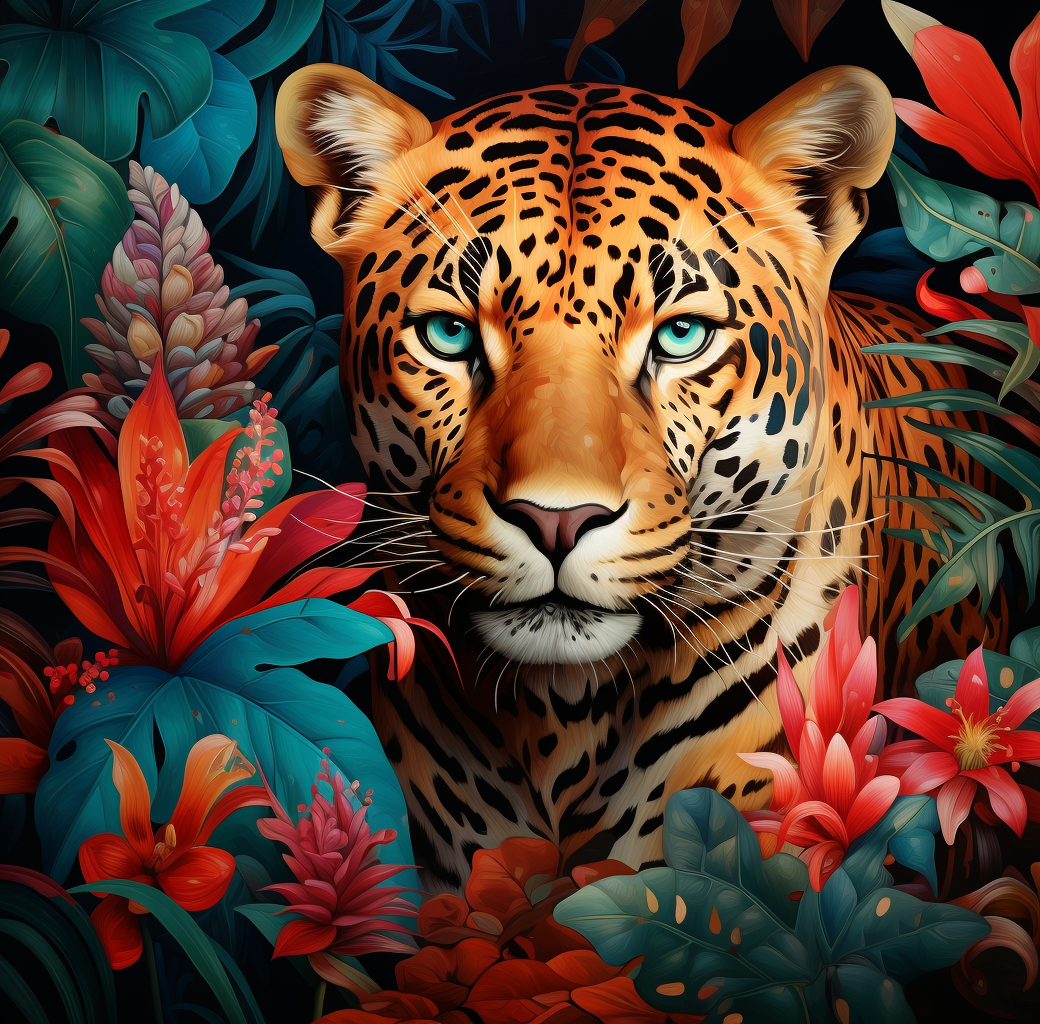 Red Flower Plant Leopard Diamond Art Kit
