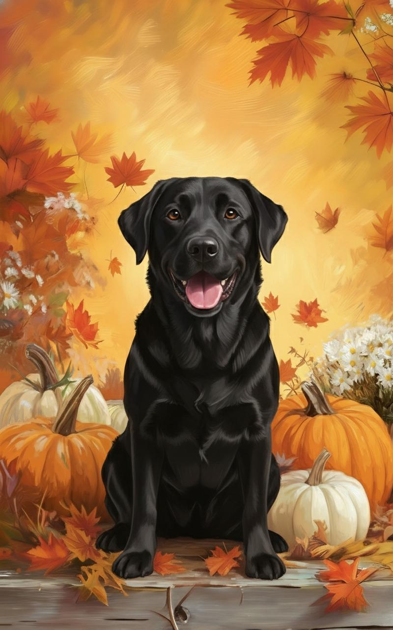 Black Labrador Retriever Four Pumpkins Diamond Art Kit