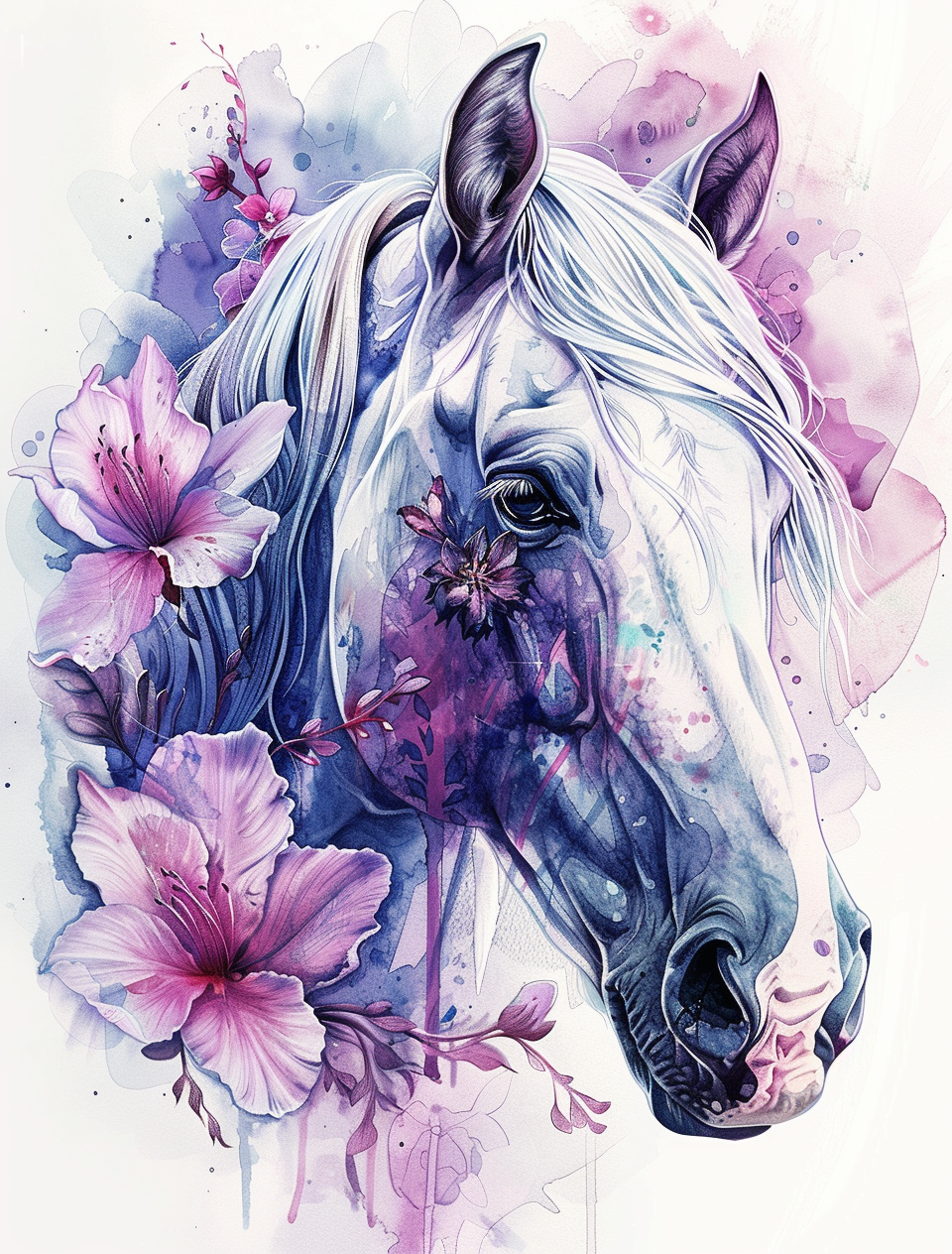 Pink Flower Watercolor Horse Diamond Art Kit