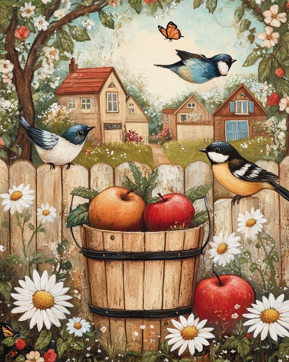 Barrel Bucket And Birds Diamond Art Kit