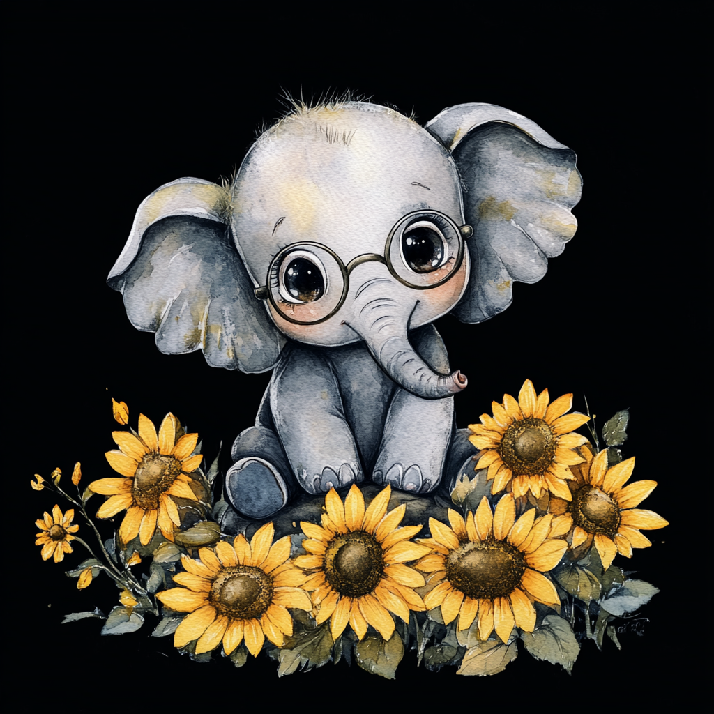 Baby Elephant On Sunflowers Diamond Art Kit