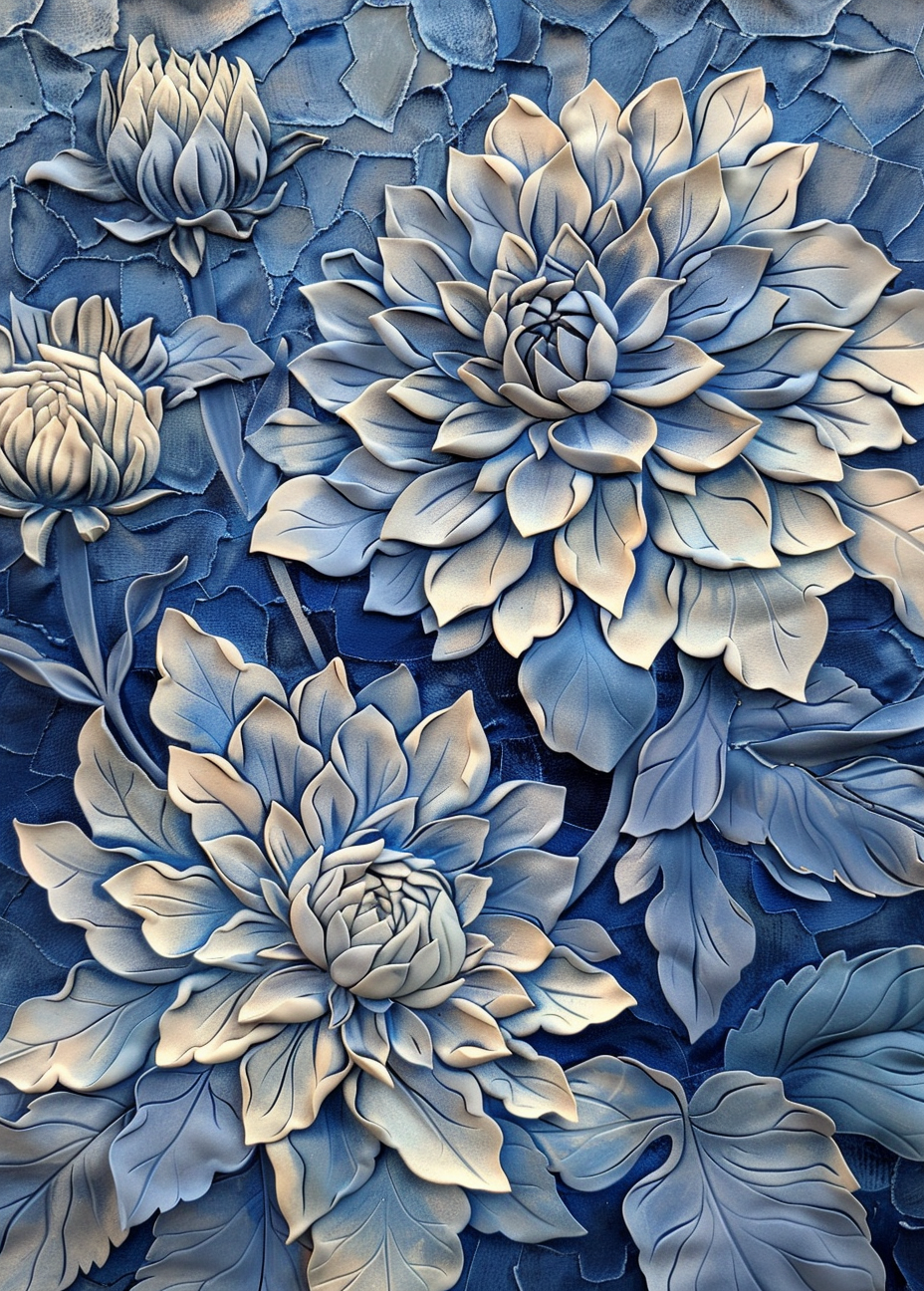 Blue Cream Petal Flowers Diamond Art Kit
