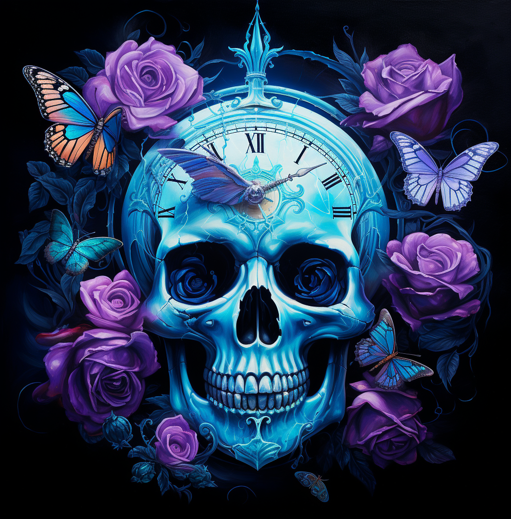 Blue Skull Abstract Clock Diamond Art Kit