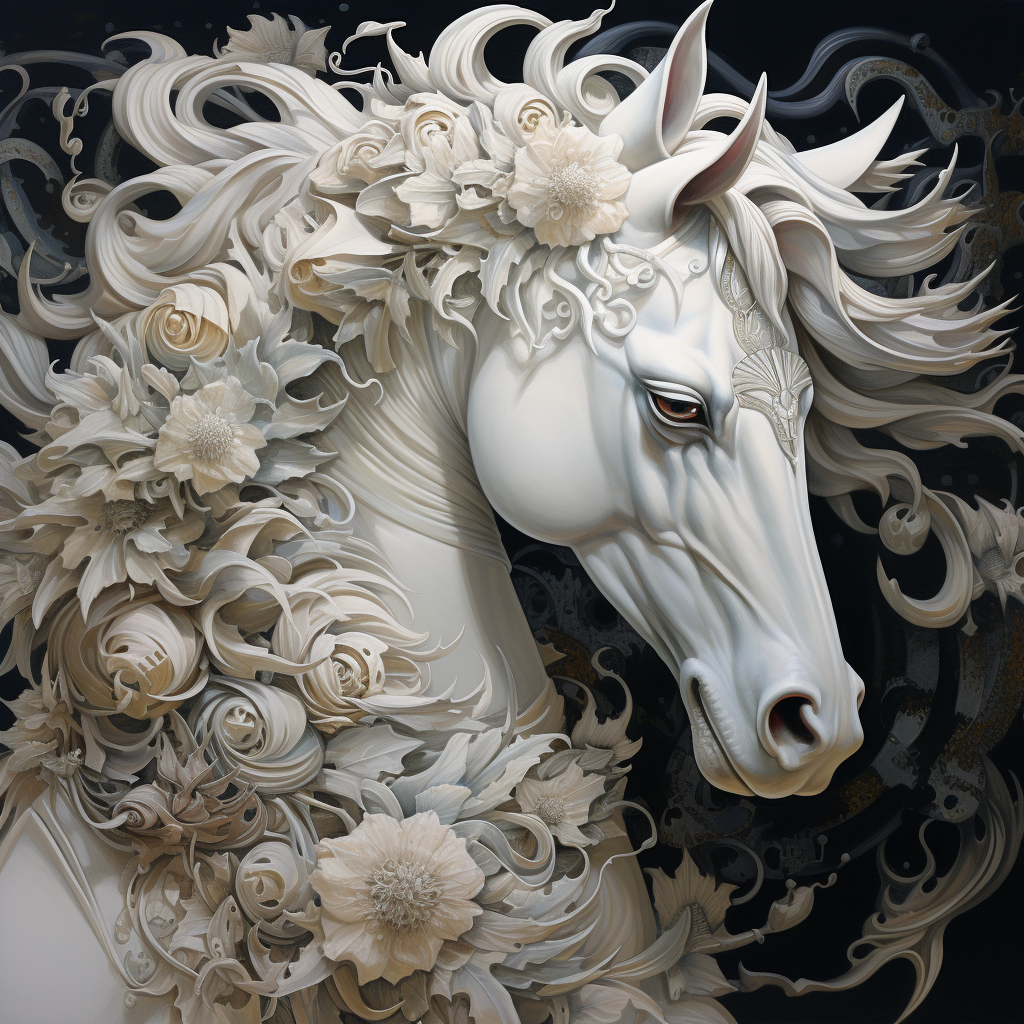 Whitehorse And Flowers Diamond Art Kit
