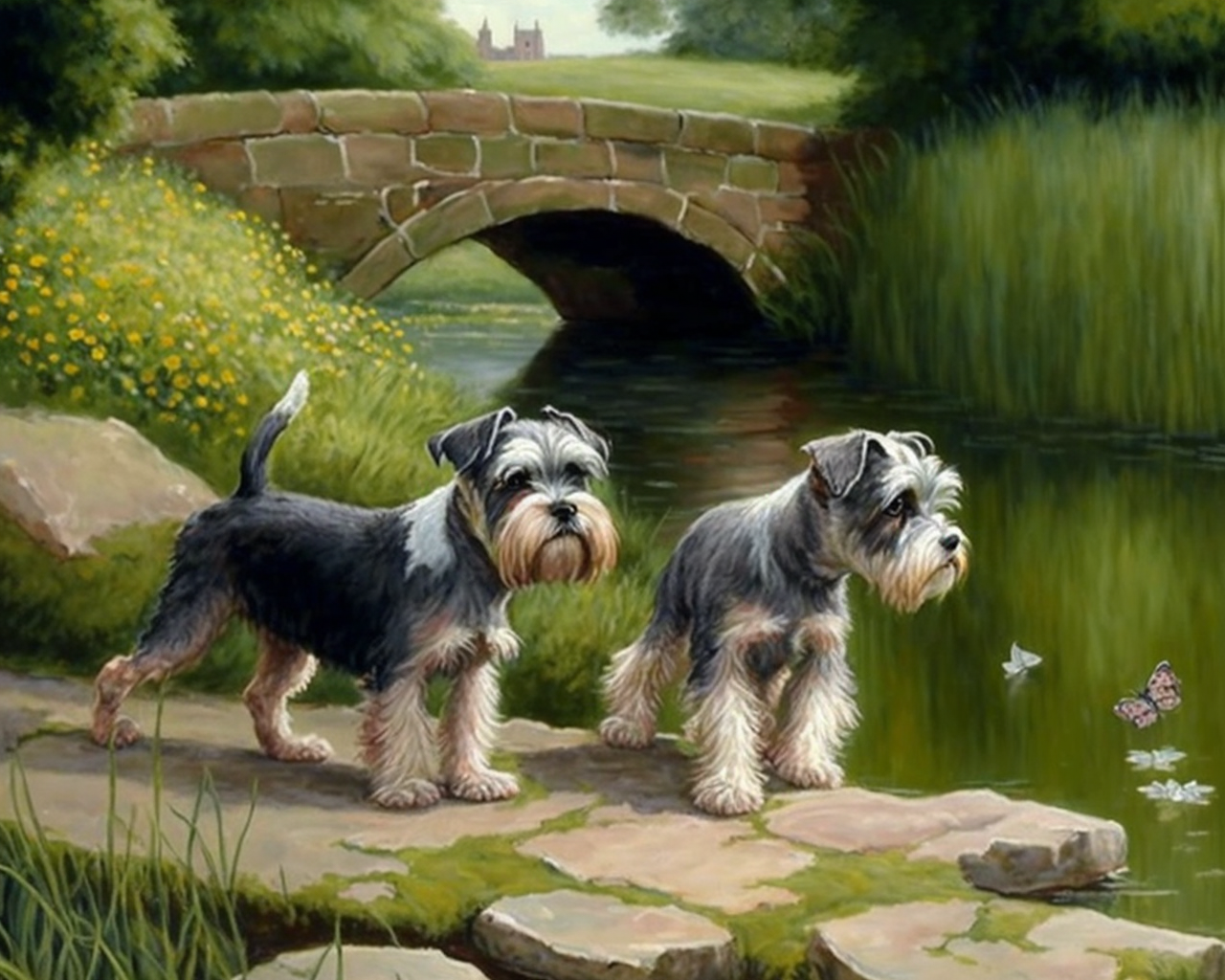 Two Miniature Schnauzers Bridge Diamond Art Kit