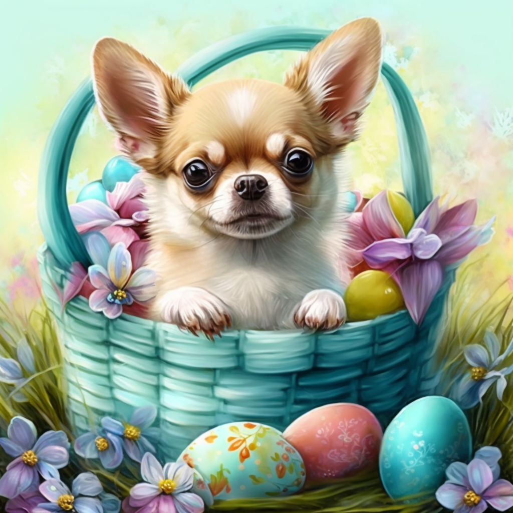 Chihuahua Puppy Easter Basket Diamond Art Kit