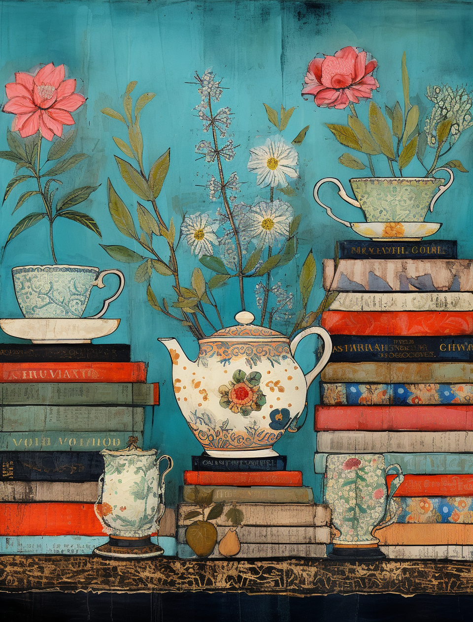 Teapot And Books Diamond Art Kit
