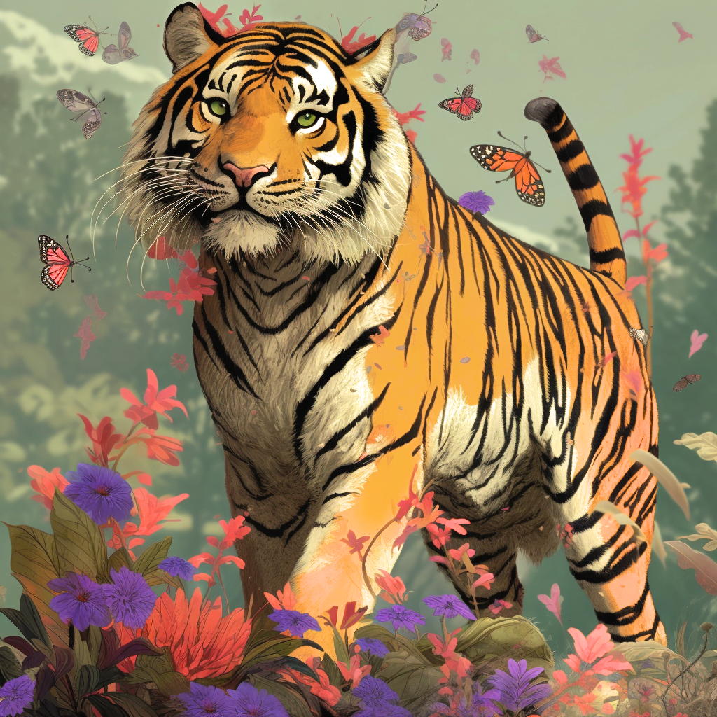 Tiger Walking Butterflies Diamond Art Kit
