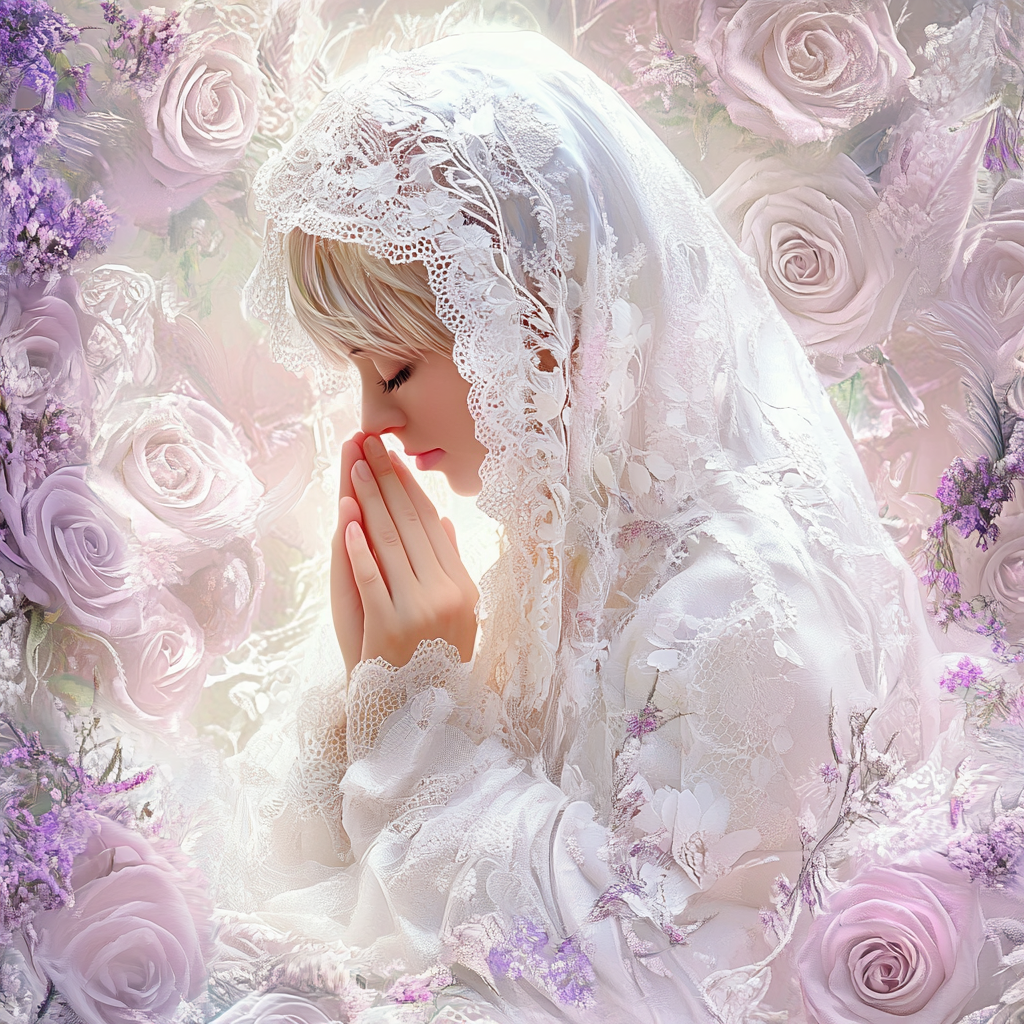 Purple Flower White Veil Girl Diamond Art Kit