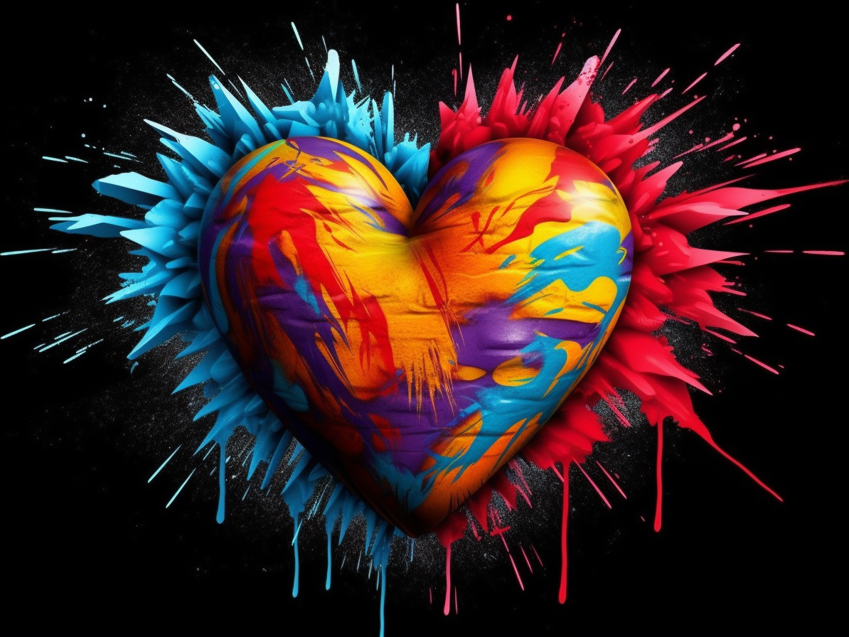 Blue Red Splatter Heart Diamond Art Kit
