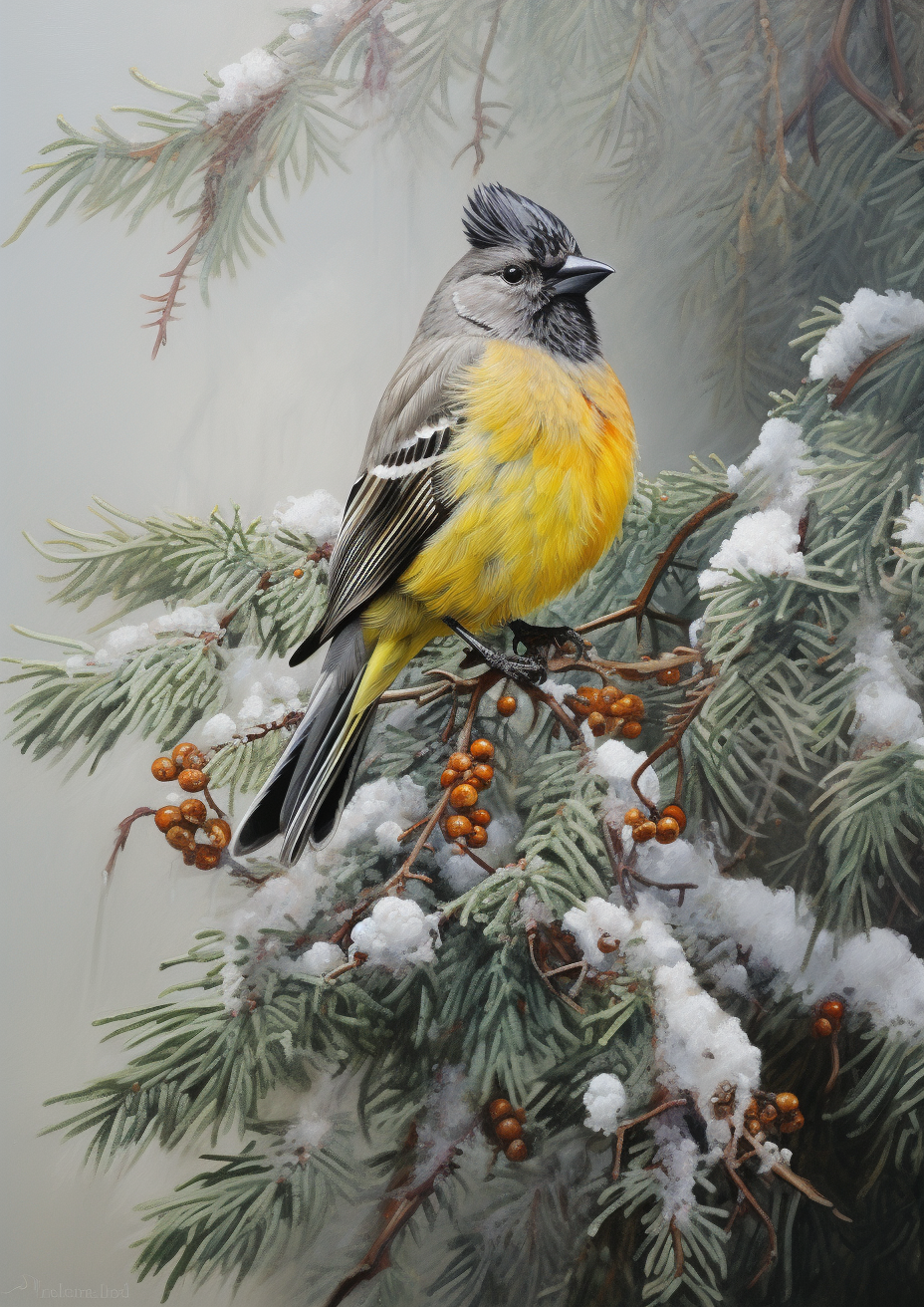 Yellow Breast Bird Pine Tree Diamond Art Kit