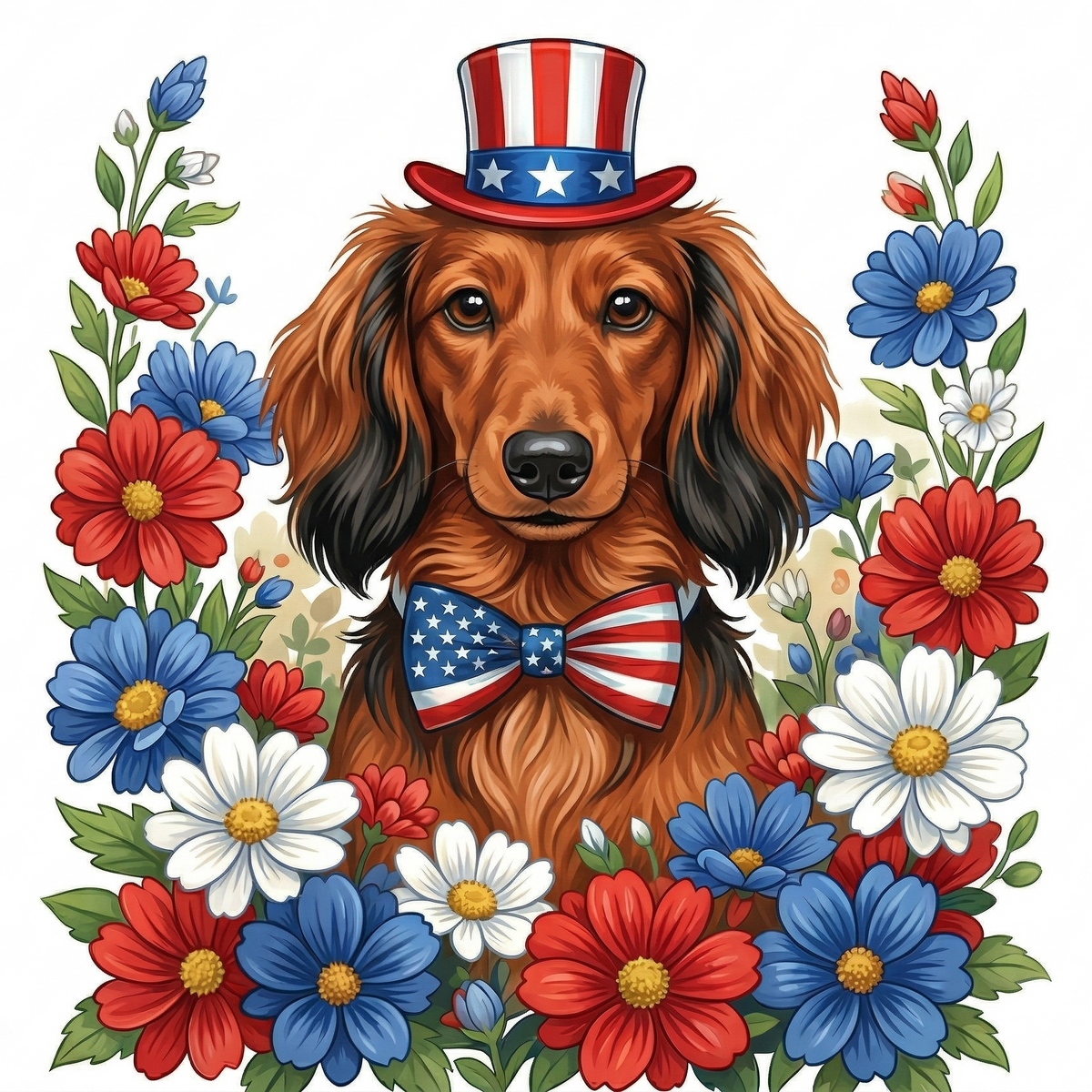 Patriotic Longhaired Dachshund 9 Diamond Art Kit