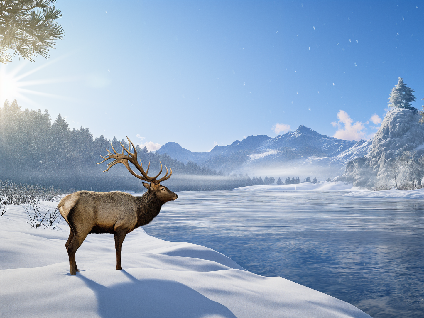 Winter Lake Elk Diamond Art Kit