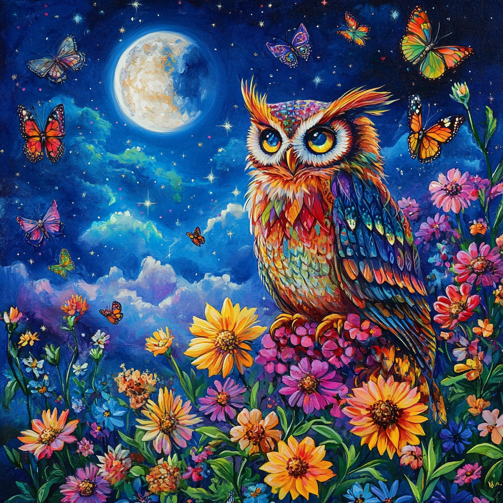 Blue Sky Moon Owl Diamond Art Kit