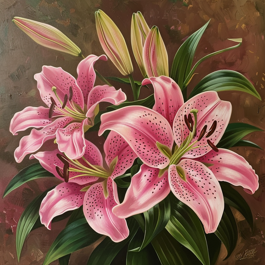 Brown Background Stargazer Lilies Diamond Art Kit