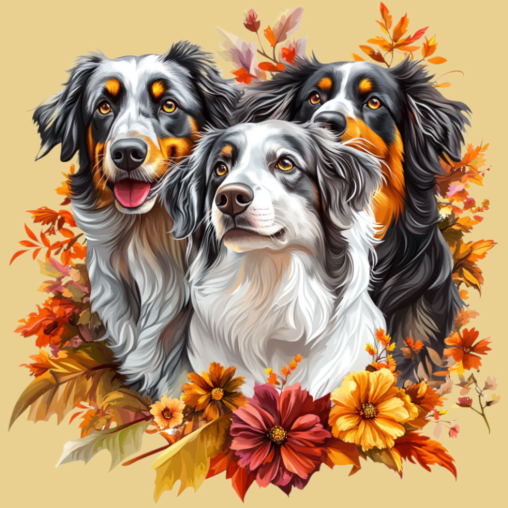 Orangered Flower Australian Shepherds Diamond Art Kit