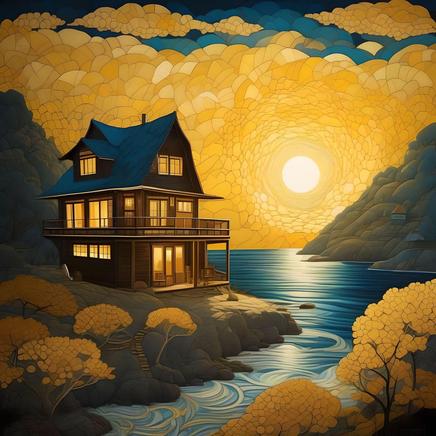 Golden Sun Home By The Water Diamond Art Kit