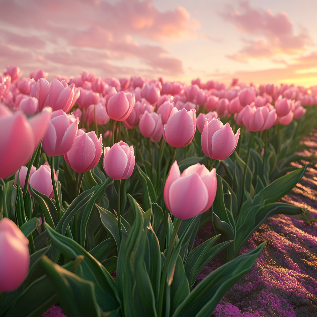 Green Stem Pink Tulips Diamond Art Kit