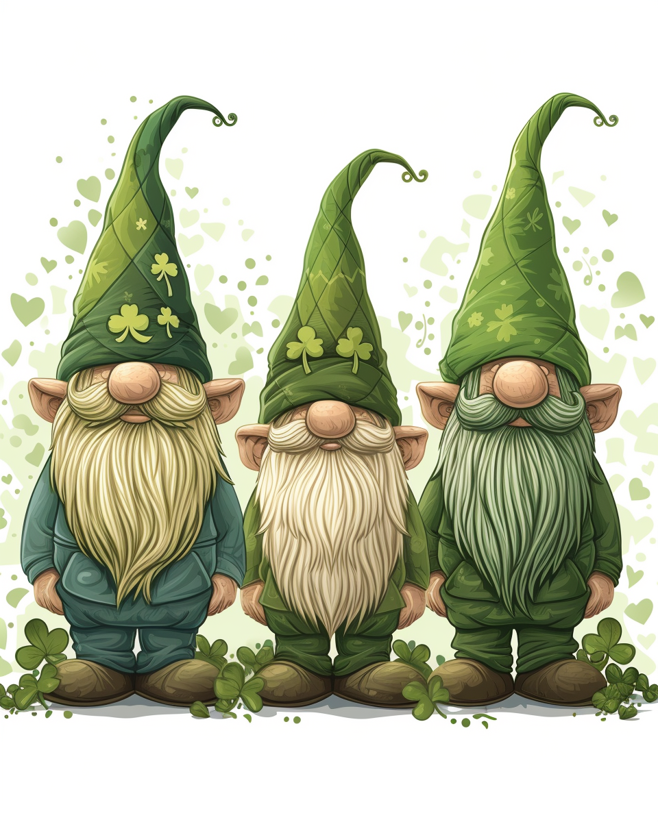 Three Green Shamrock Gnomes Diamond Art Kit