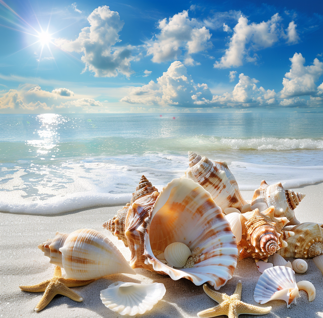 Shells On The White Sand Beach Diamond Art Kit