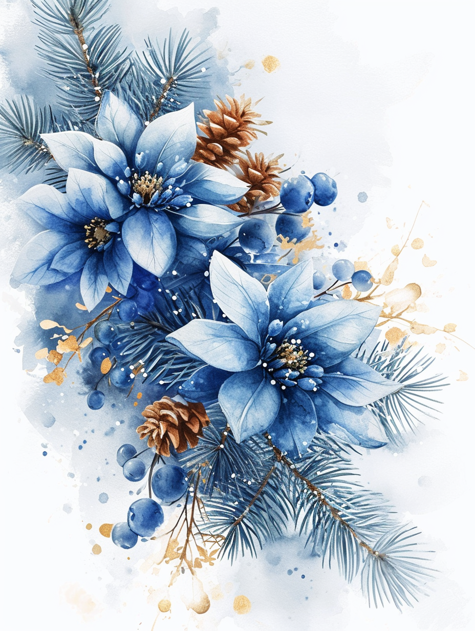 Blue Flowers And Pinecones Diamond Art Kit