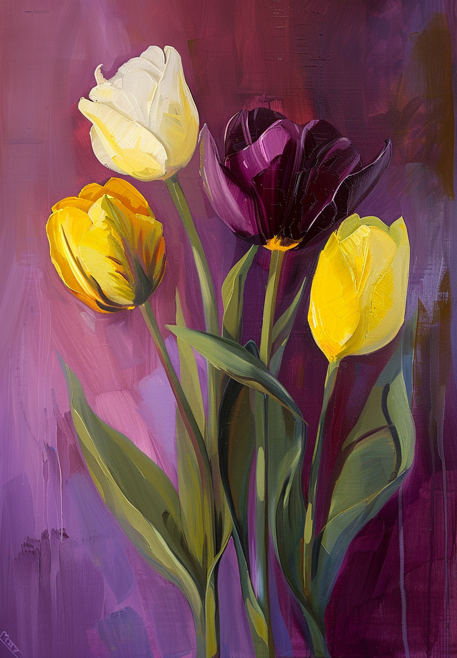 Purple Background Four Tulips Diamond Art Kit