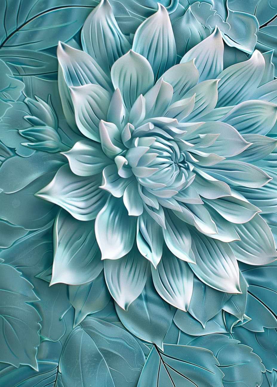 Aqua Flower And Leaves Diamond Art Kit