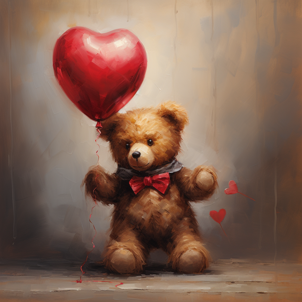 Red Bowtie Red Heart Balloon Teddy Diamond Art Kit