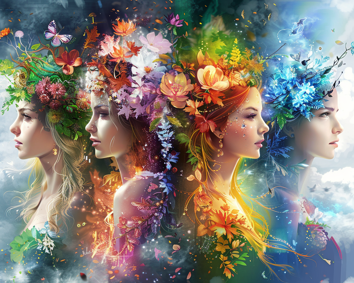 Four Seasons Women And Flowers Diamond Art Kit